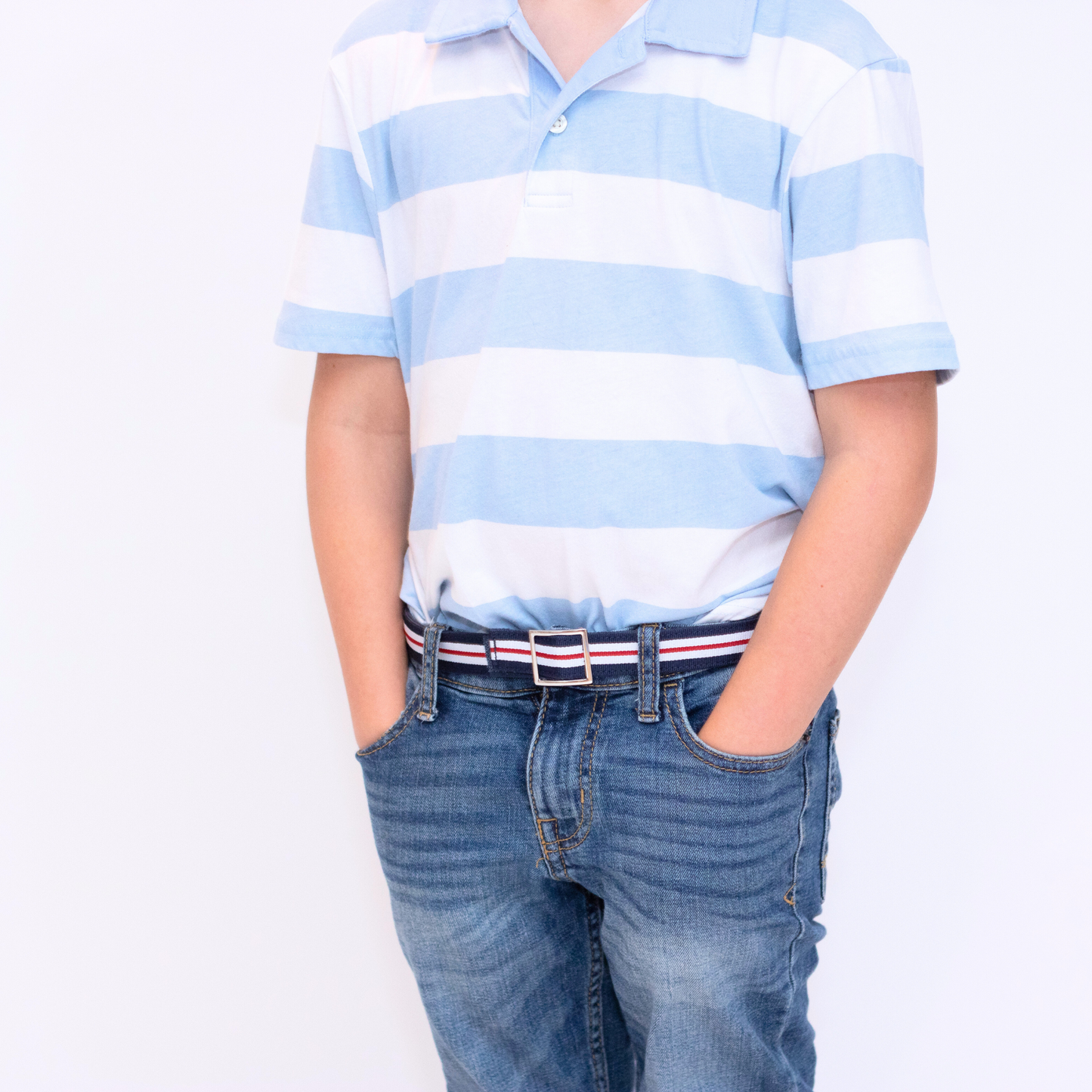 Multi Stripe Ribbon Toddler/Boys Belt - Easy Fasten - Buckle Included