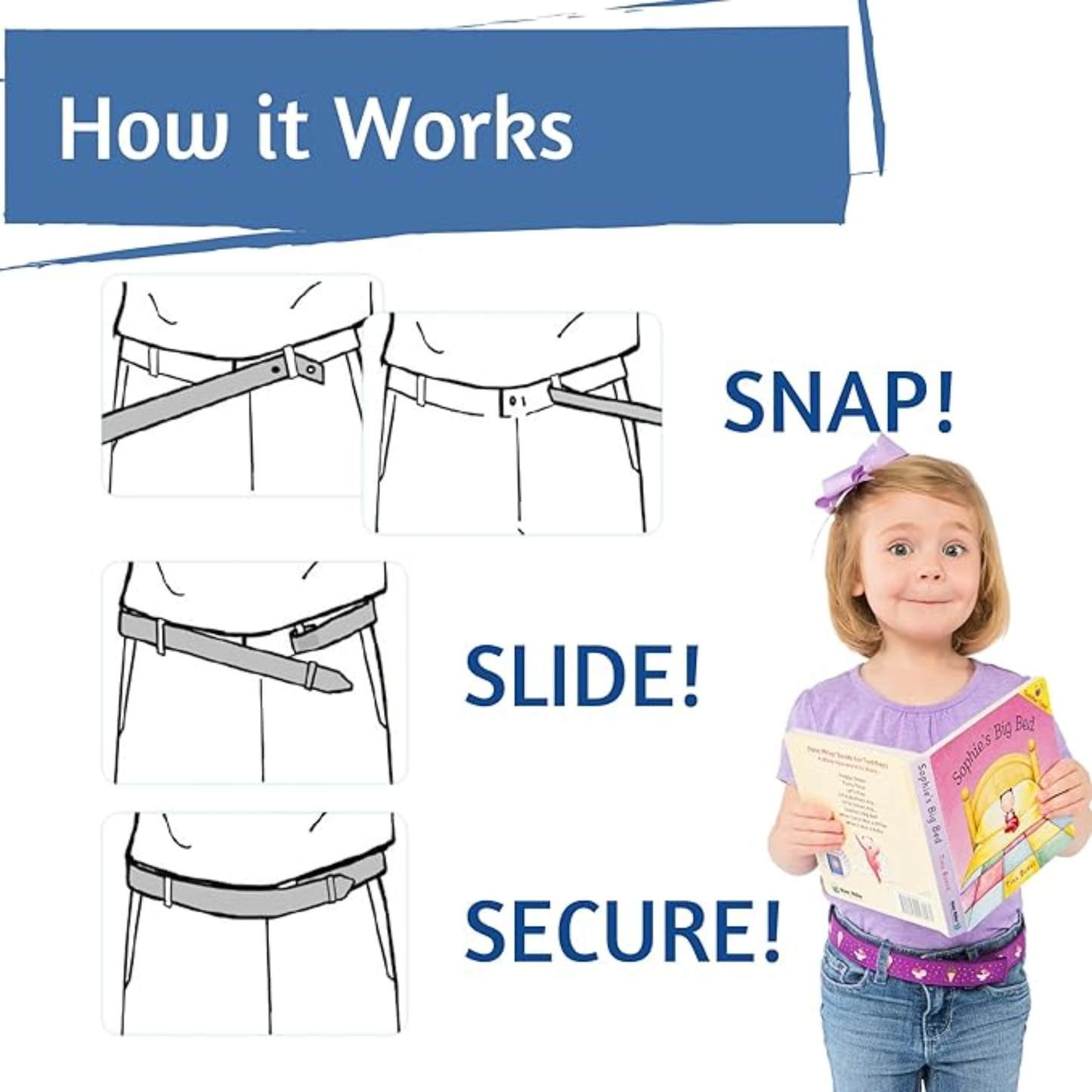 Black Leather Toddler/Girls/Boys Belt - Easy Fasten - Buckle Included