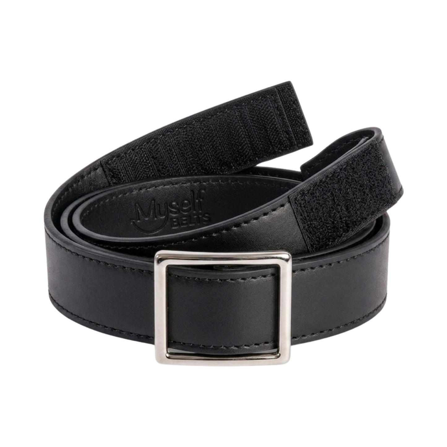 Genuine Leather Easy Velcro Belt with Faux Buckle - BLACK/BROWN