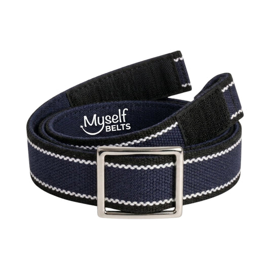Adult Easy Velcro Unisex Belt with Faux Buckle - NAVY with Black Webbing