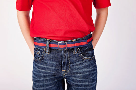 Red Stripe Uniform Toddler/Boys Belt - Easy Fasten - Buckle Included